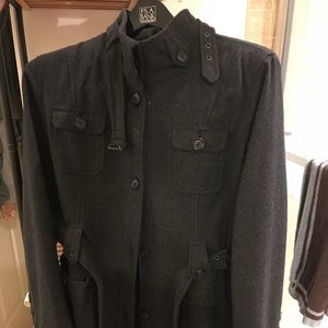 Esprit  100 percent. Wool Charcoal grey army coat.